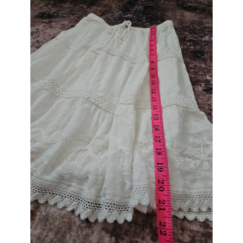 Studio West Apparel White Tiered Boho Midi Skirt Petite Small (PS) - Picture 6 of 12